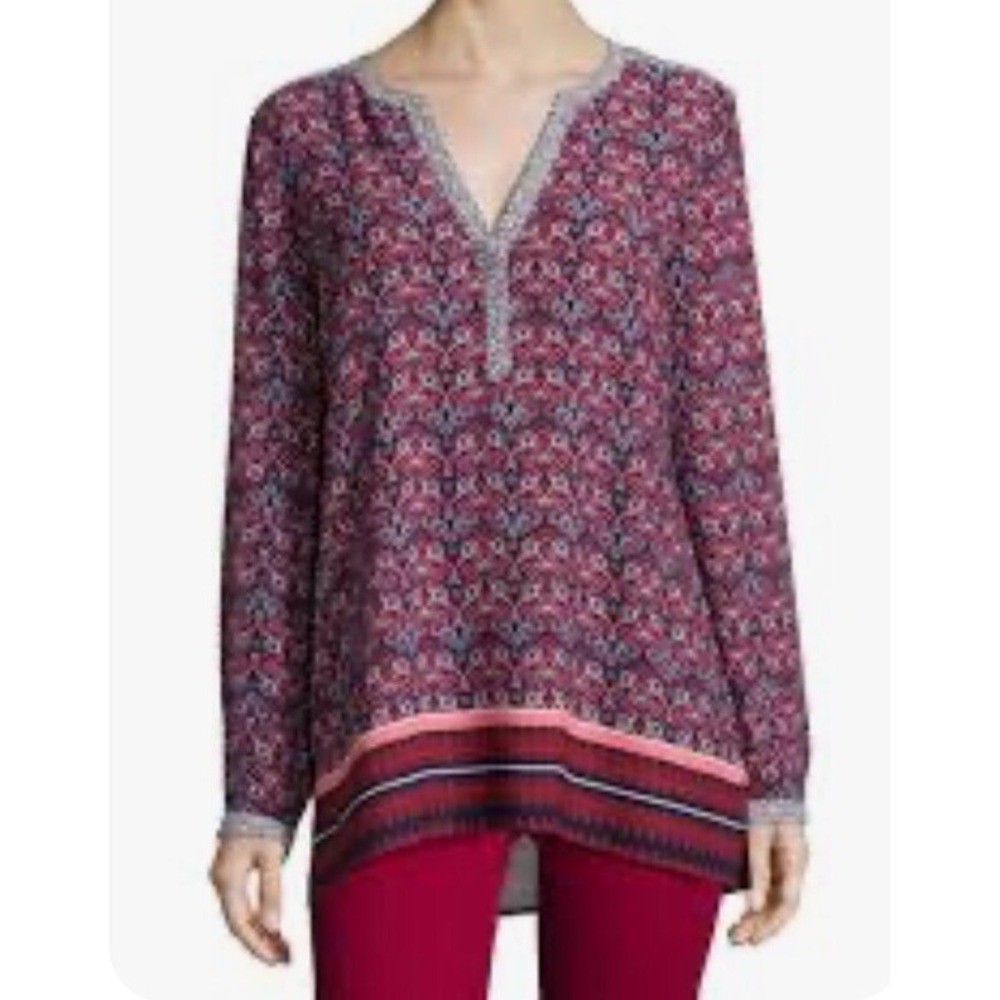 NYDJ Cardinal Multi Color Scarf‎ Print Tunic Blouse Peasant Top Womens Size 3X